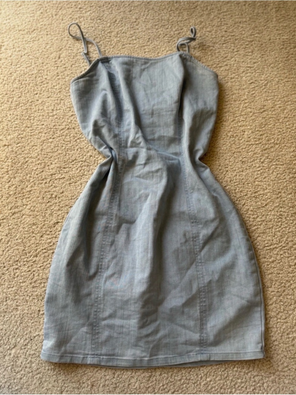 iris Light Gray Spaghetti-Strap Midi Dress with Seam Detailing - y2k 2000s